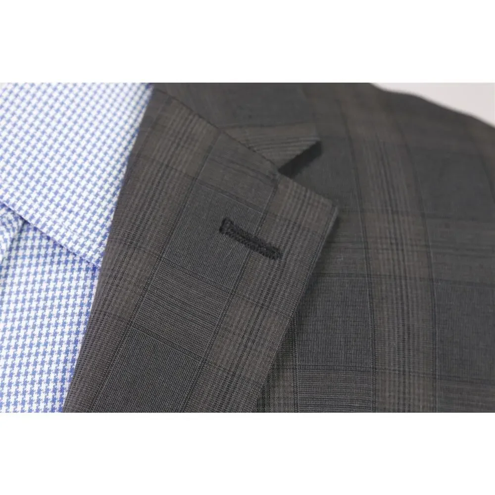 John Varvatos Gray Brown Plaid 2-Btn Cotton Linen Blazer Jacket 38R
